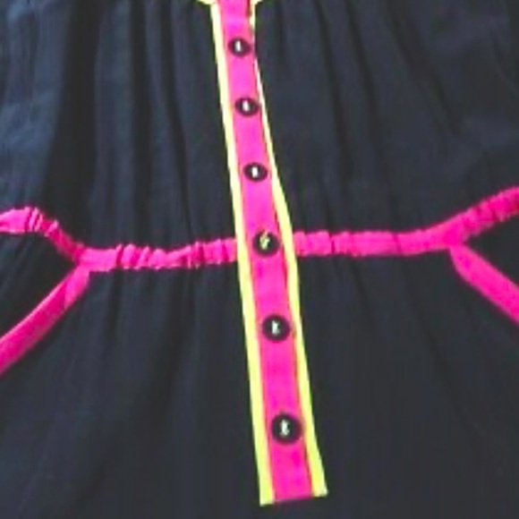 NANETTE Lepore (4) Silk Black Maxi Dress with Neon Pink & Lime Trim - Picture 2 of 9